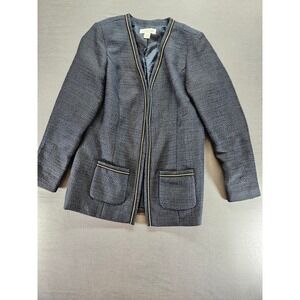 Christopher & Banks Navy Blue Textured Boucle Jacket Gold Chain Trim Small